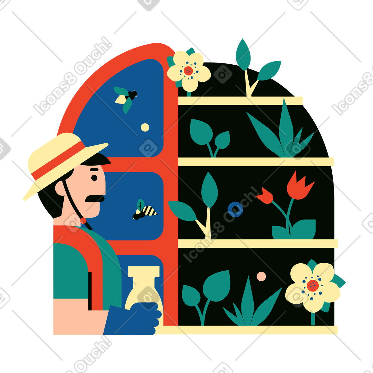 Ilustración Hombre cuidando el jardín en estilo Polar a descargar en PNG y SVG
