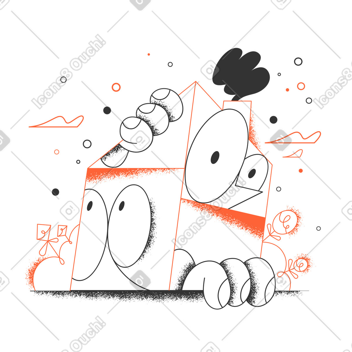 Cramped living and staying home during quarantine illustration in Crayon style download in PNG, SVG