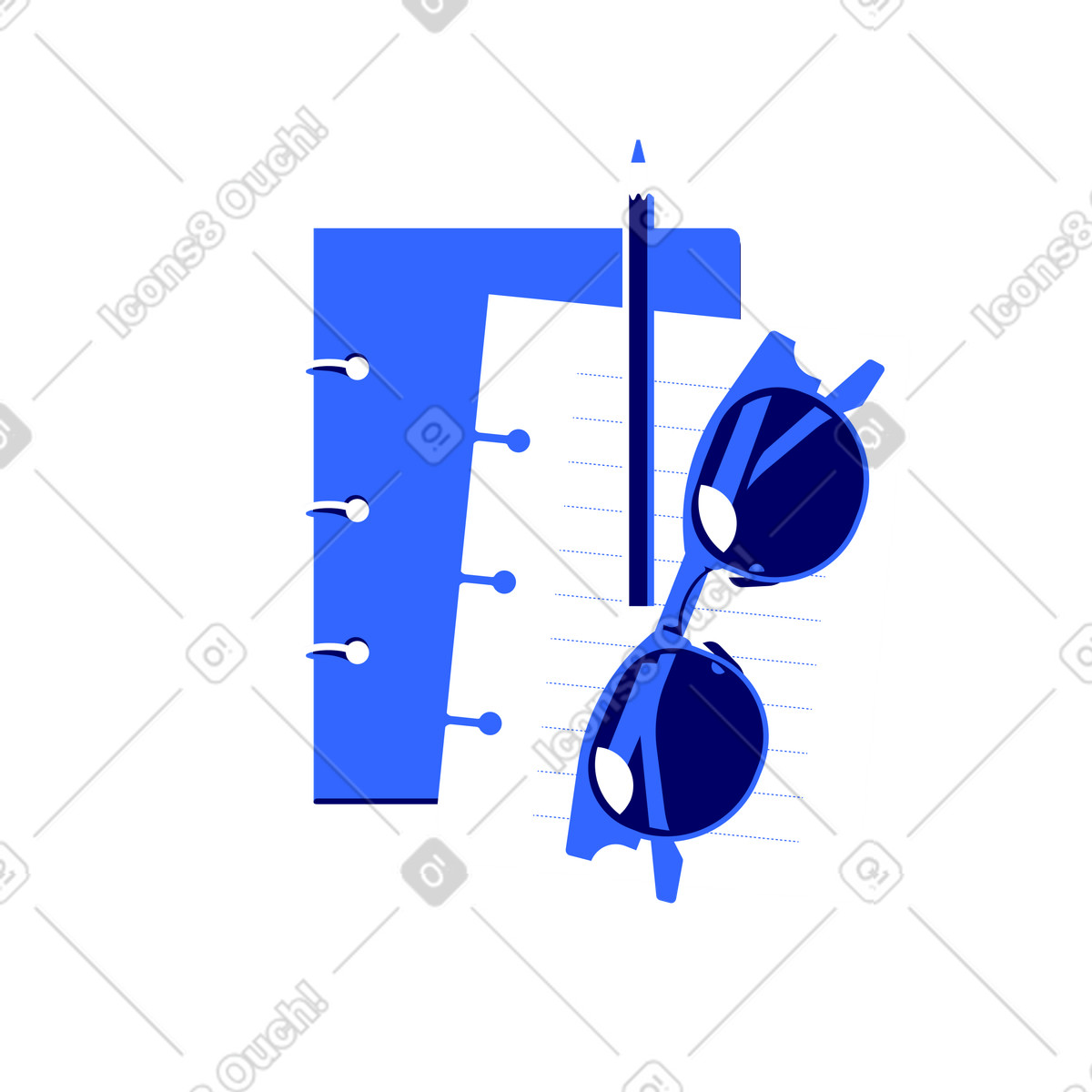 Notepad with pencil and sunglasses illustration in Lounge style download in PNG, SVG