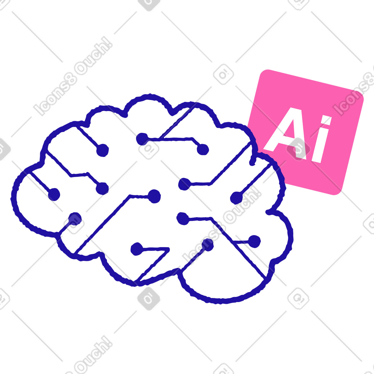 Künstliche intelligenz, gehirn und neuronales netzwerk-Illustration im Whimsy-Stil als Download in PNG, SVG