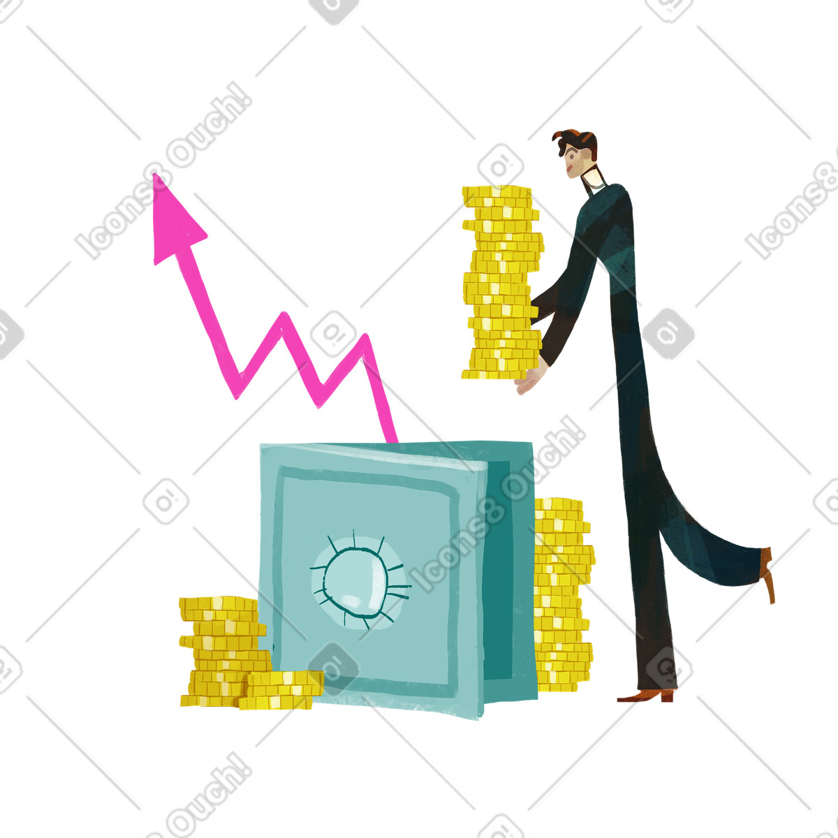 下载 Fabulous 风格的 Man putting coins in a safe 插画，支持 PNG、SVG 格式