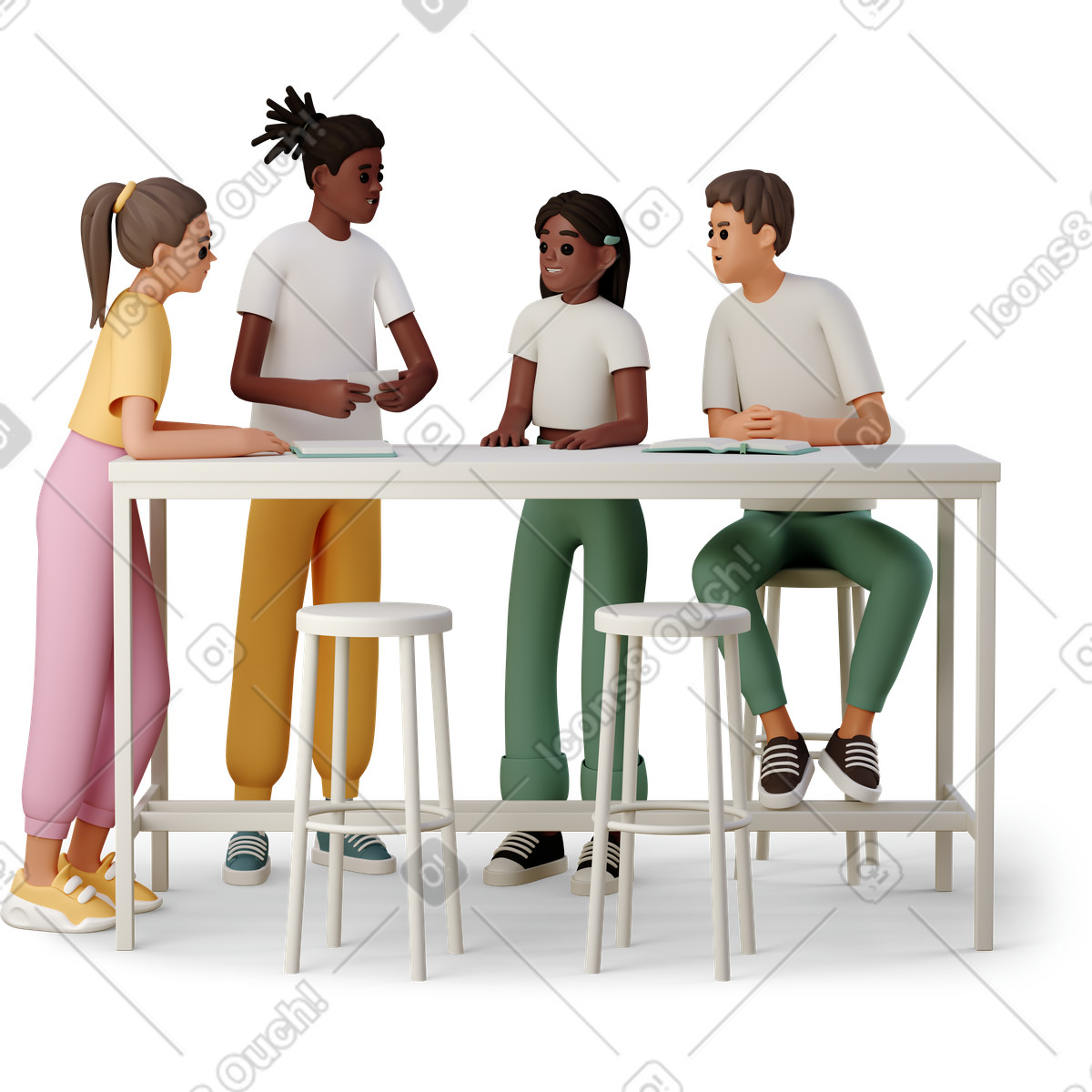 3D Casual life 스타일의 Young people discussing work issues 일러스트레이션 PNG, SVG 다운로드