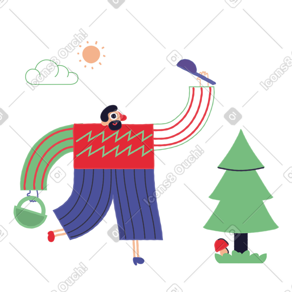 Raccoglitore di funghi illustrazione in stile Stripy scarica in PNG, SVG