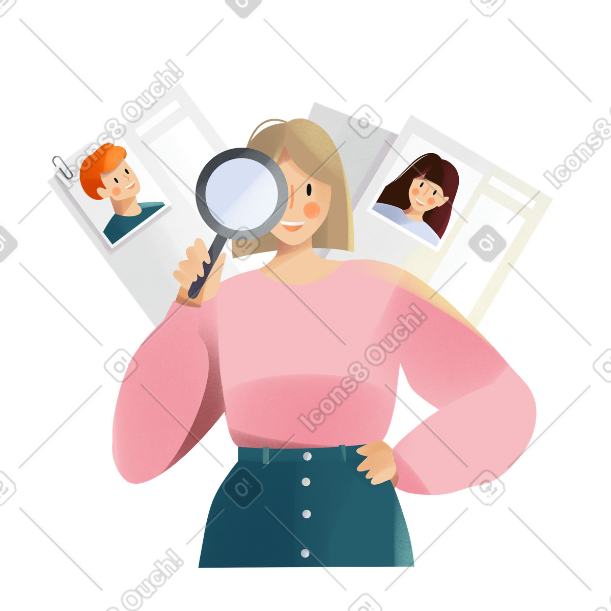 Illustration animée Le responsable rh est à la recherche d'un cv d'employé dans style Shine télécharger aux formats GIF, Lottie (JSON), AE
