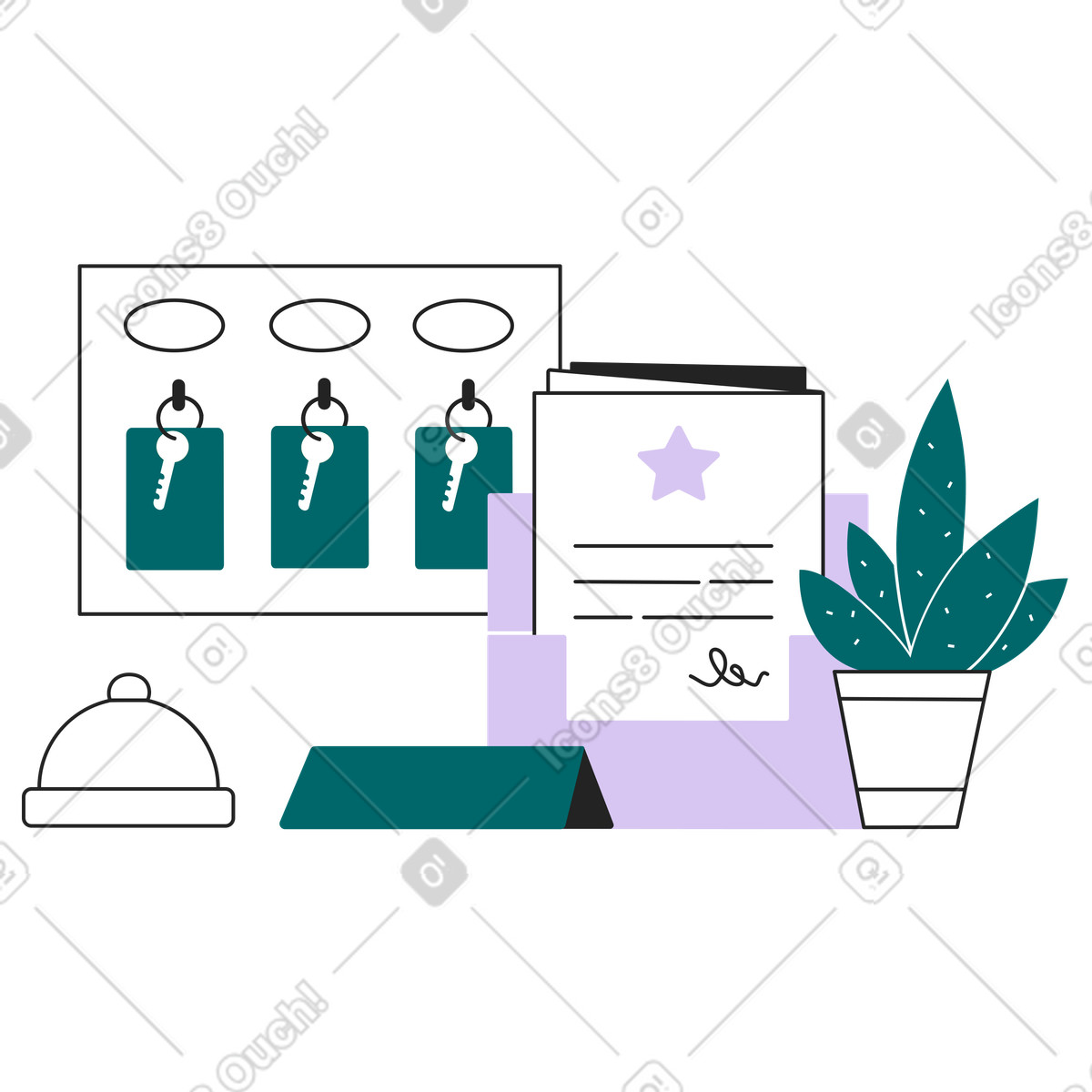 Ilustração de Mesa recepção com chaves do hotel em no estilo Sammy Line para baixar em PNG, SVG