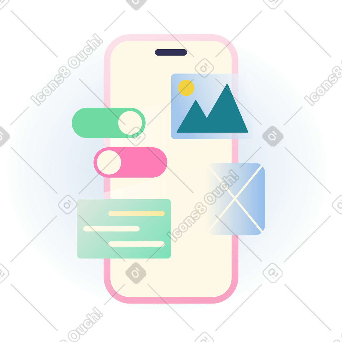 Mobile app interface development illustration in PNG, SVG