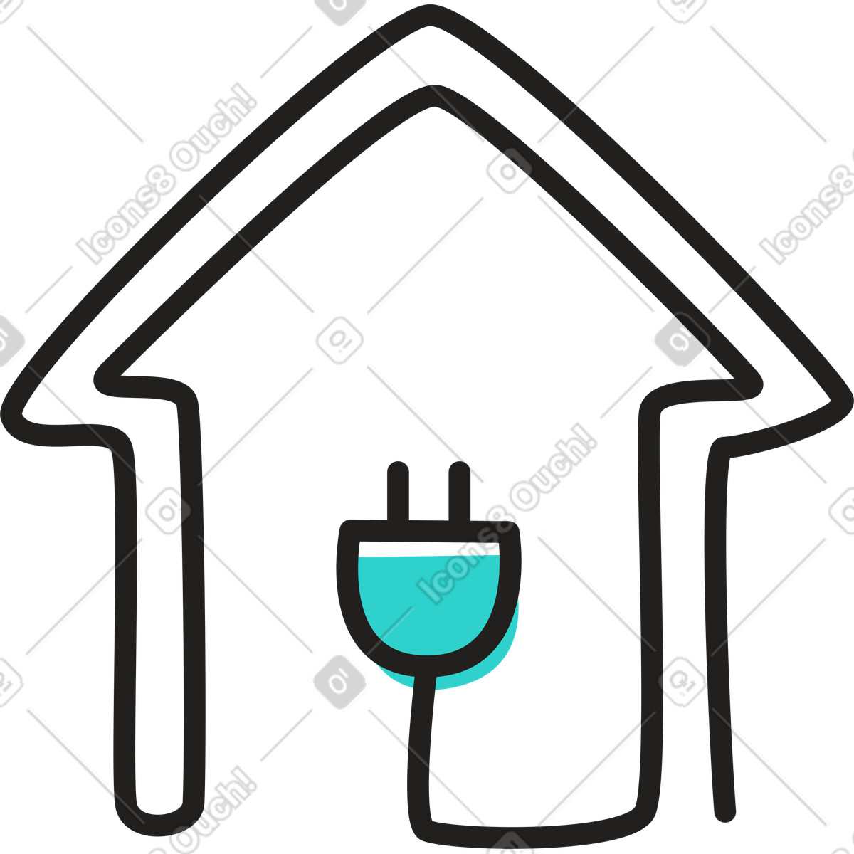 Ilustración Enchufe y cable en forma de casa estilo Little a descargar PNG SVG