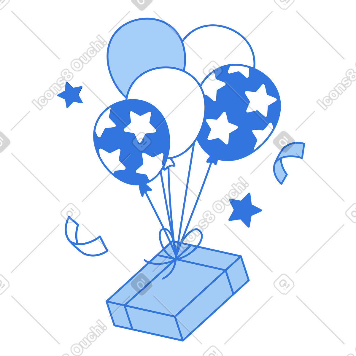 Gift box flying on balloons illustration in Sky style download in PNG, SVG