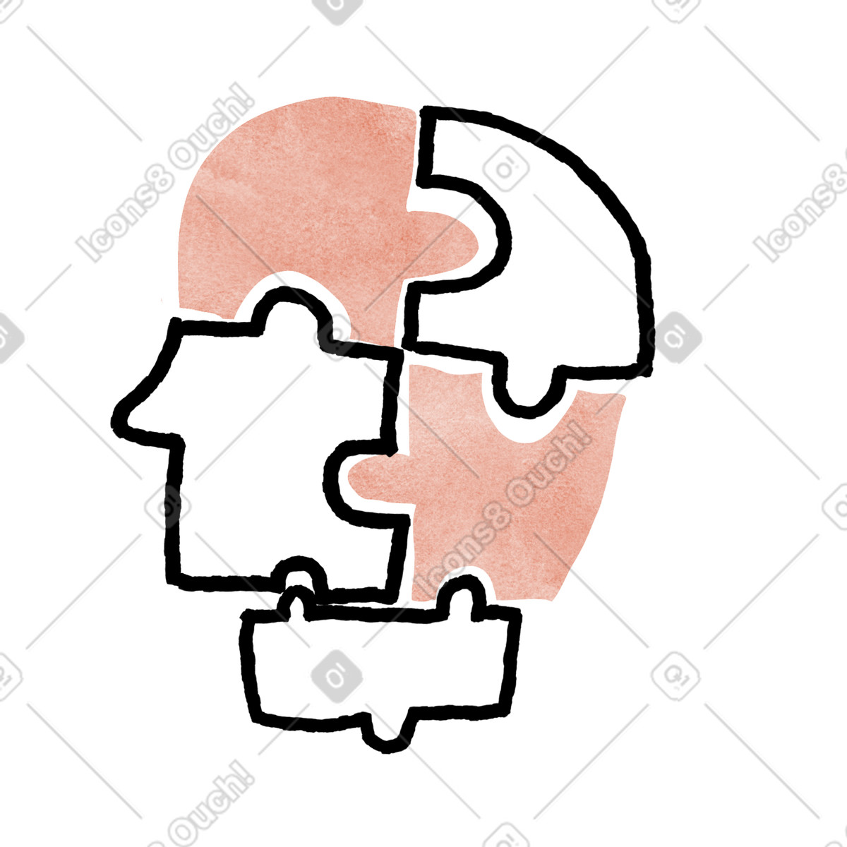 Anthropic Claude Hand Drawn スタイルの Head puzzle pieces symbolizing mental health and emotional wellbeing challenges のイラストをPNG、SVG形式でダウンロード