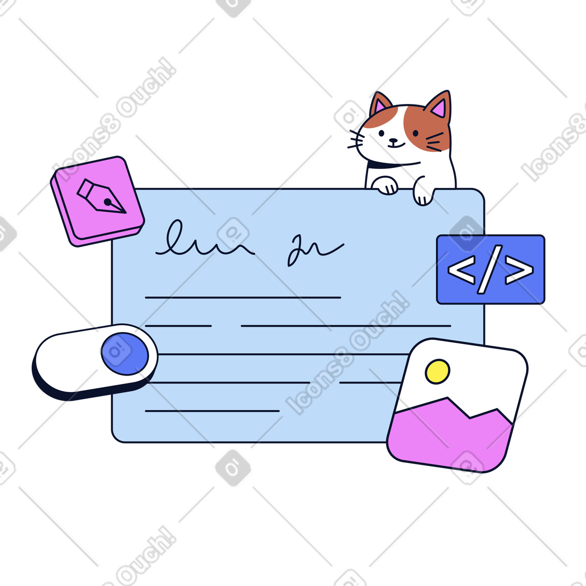 Web design and its tools animated illustration in Flexy style download in GIF, Lottie (JSON), AE
