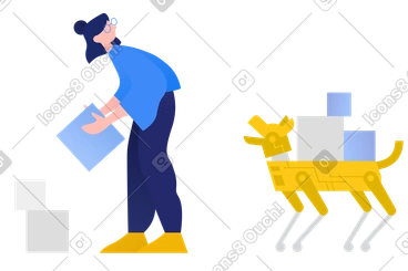 Robot dog assisting a woman  PNG, SVG