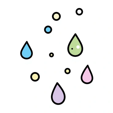 A collection of soap bubbles, each shaped like a teardrop, floating gracefully in the air. The bubbles display a variety of iridescent colors, reflecting light in shades of blue, green, and pink. The surface of each bubble is smooth and shiny, with delicate highlights and soft shadows. They vary in size, creating a sense of depth and movement as they drift gently. Some bubbles are clustered together, while others float alone, capturing the viewer's attention.