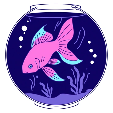 A bright neon betta fish with flowing fins is swimming gracefully in a dark aquatic environment. The fish's body displays vibrant hues of pink and blue that illuminate the surrounding water. Bubbles rise around the betta, creating a sense of movement. In the background, dark silhouettes of aquatic plants add depth, contrasting with the glowing colors of the fish. The overall scene captures the elegance and beauty of the betta fish in its underwater habitat.