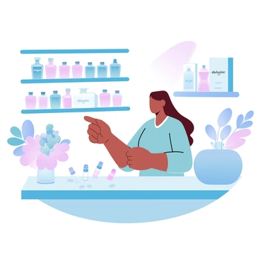 A customer is standing in a perfume shop with shelves lined with various colorful perfume bottles. The customer is holding a small sample vial close to their wrist, inhaling the fragrance. Various other sample vials are scattered on the counter in front of them. The shop has a warm ambiance with soft lighting, and in the background, there are decorative displays featuring elegant packaging of different perfume brands. A decorative floral arrangement is placed nearby, adding a touch of color to the scene.
