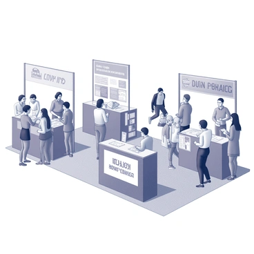 A community event is taking place in an open park area. Several booths are set up, each featuring informational materials and brochures about spleen health. In the foreground, a diverse group of people is gathered, engaging with the booths. Some individuals are seen discussing, while others are picking up pamphlets. One booth has a large banner that reads "Spleen Health Awareness" in bold text. In the background, there are additional attendees walking and interacting, contributing to a lively atmosphere. A few children are playing nearby, adding to the community feel of the event.