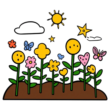 A vibrant garden filled with biscuit plants, each plant showcasing a unique shape of biscuit. The plants have bright green leaves and sturdy stems, standing tall in neat rows. Some biscuit plants sprout round biscuits, while others have star-shaped, heart-shaped, or rectangular biscuits. The garden is dotted with colorful flowers and butterflies fluttering around, adding liveliness to the scene. The sun shines down, casting gentle shadows on the ground, creating a whimsical atmosphere.