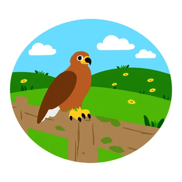 A hawk resting on a wooden fence in a rural countryside setting