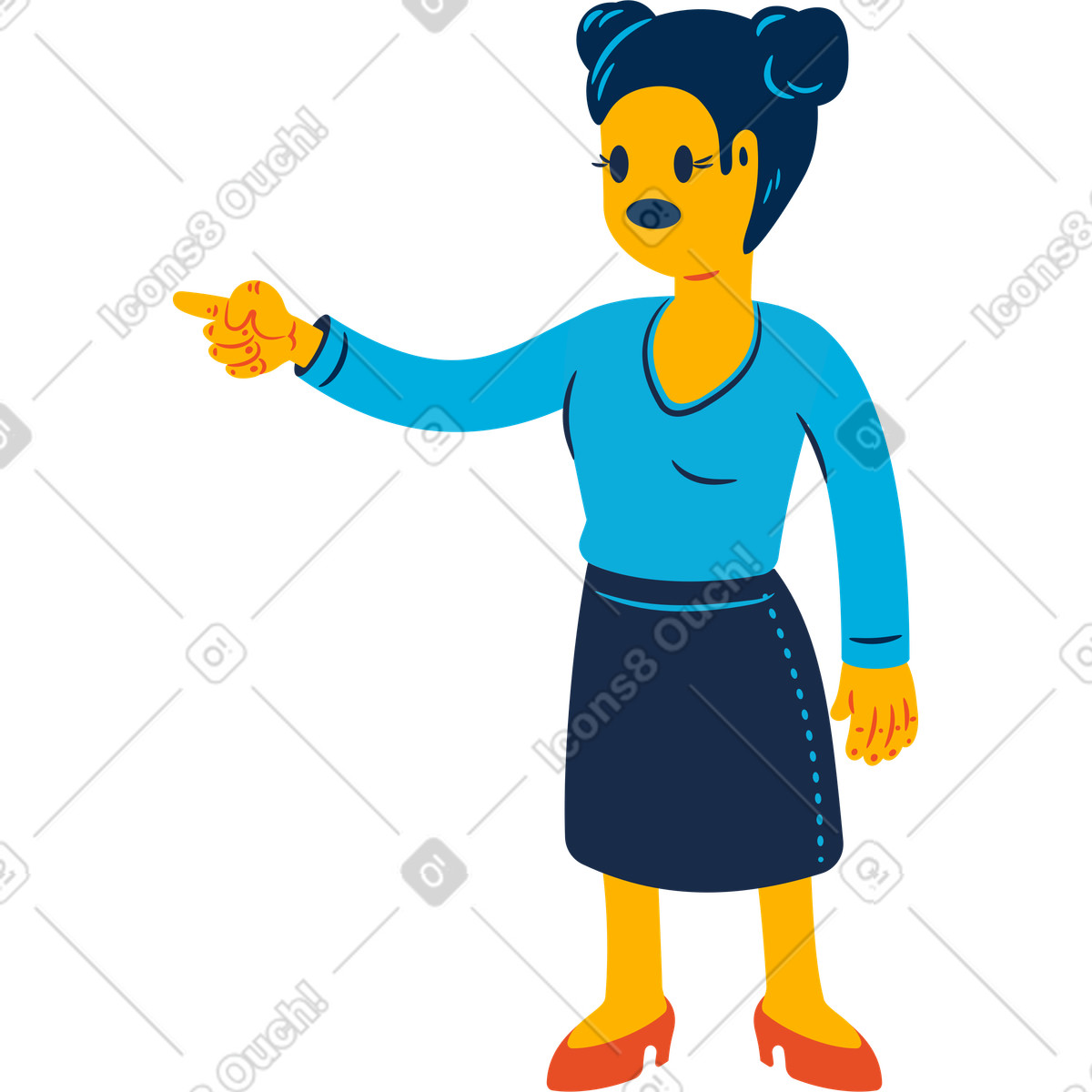 Woman pointing with her finger-Illustration im Flame-Stil als Download in PNG, SVG