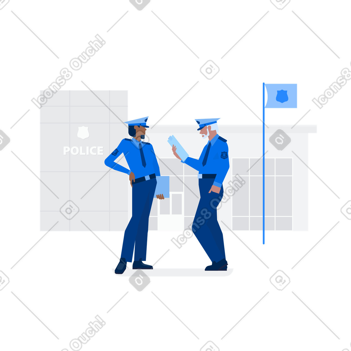 Male and female police officers at the station illustration in Urban style download in PNG, SVG
