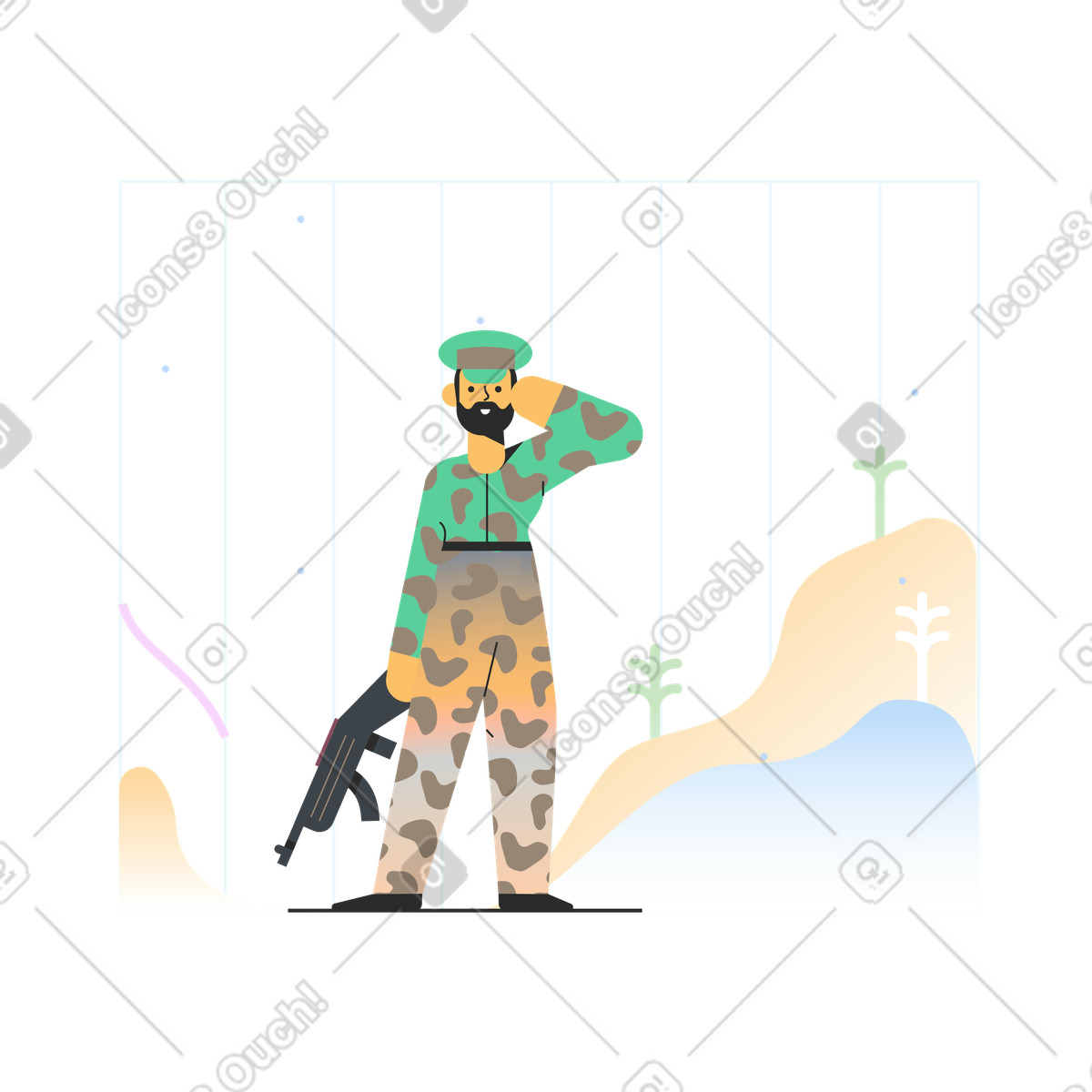 Soldato con la pistola illustrazione in stile Marginalia scarica in PNG, SVG