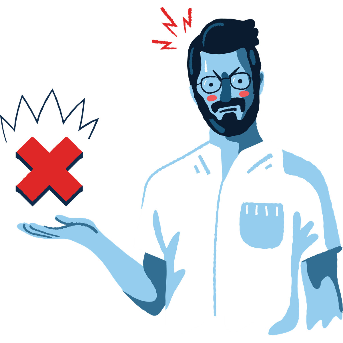 下载 Cherry 风格的 Frustrated user confused by error, Connection issue or bad gateway 插画，支持 PNG、SVG 格式