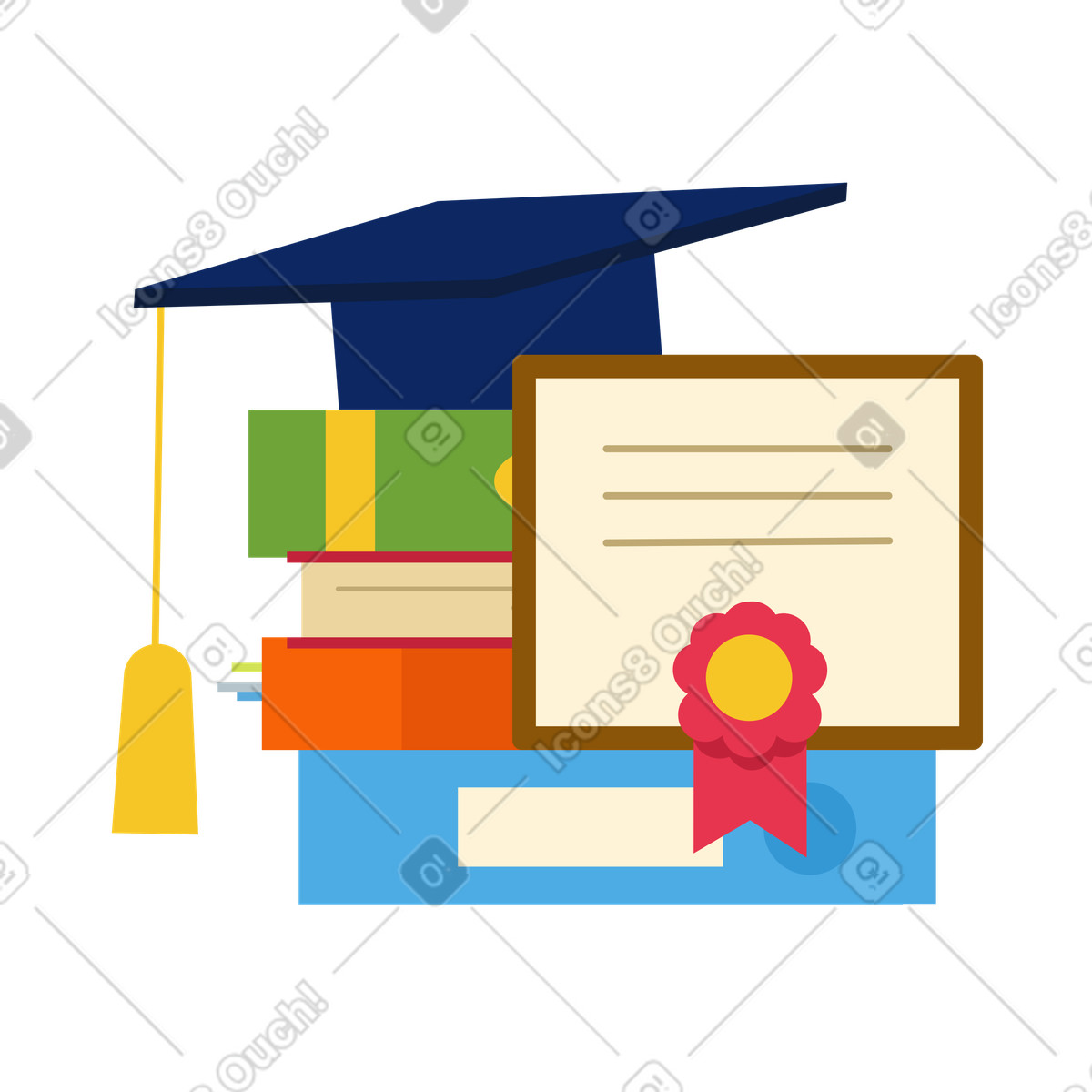 Abschlusskappe, bücher und diplom-set-Illustration im Catchy-Stil als Download in PNG, SVG