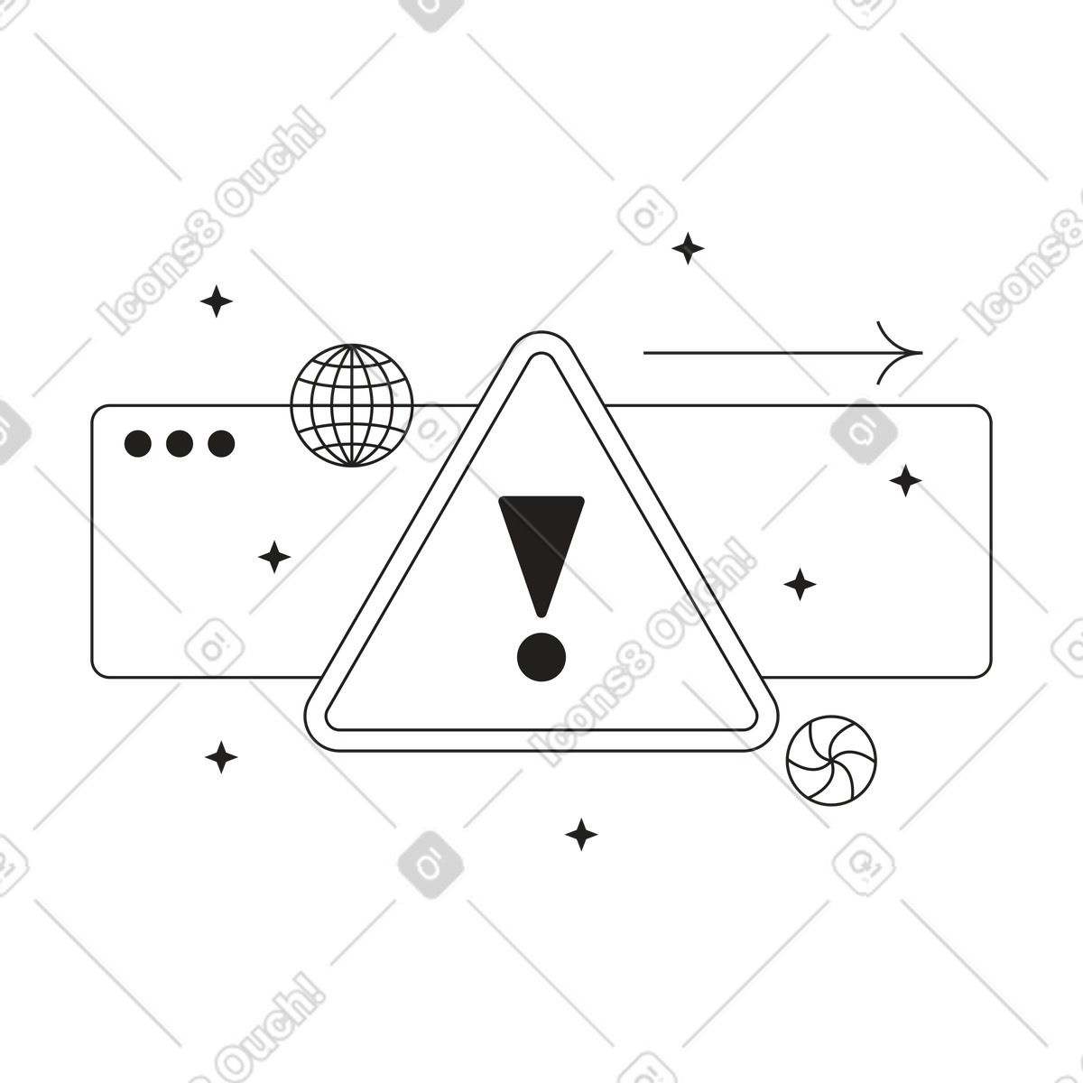 Attention sign in the web browser illustration Tokyo style download PNG, SVG