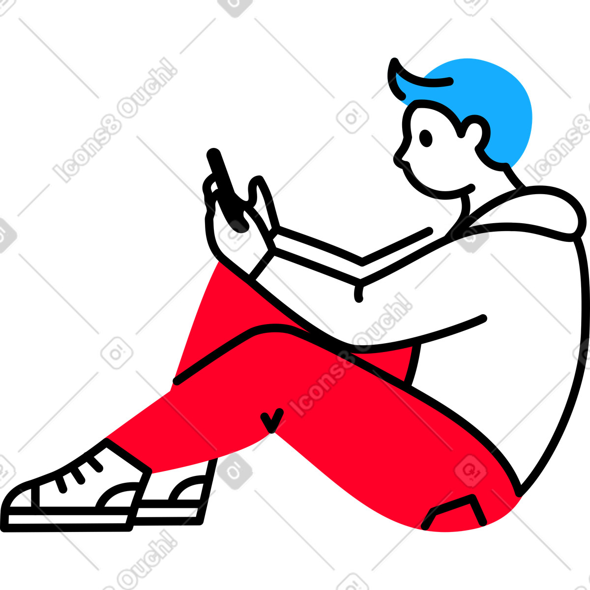 下载 Transistor 风格的 拿着智能手机坐着的男人 插画，支持 PNG、SVG 格式