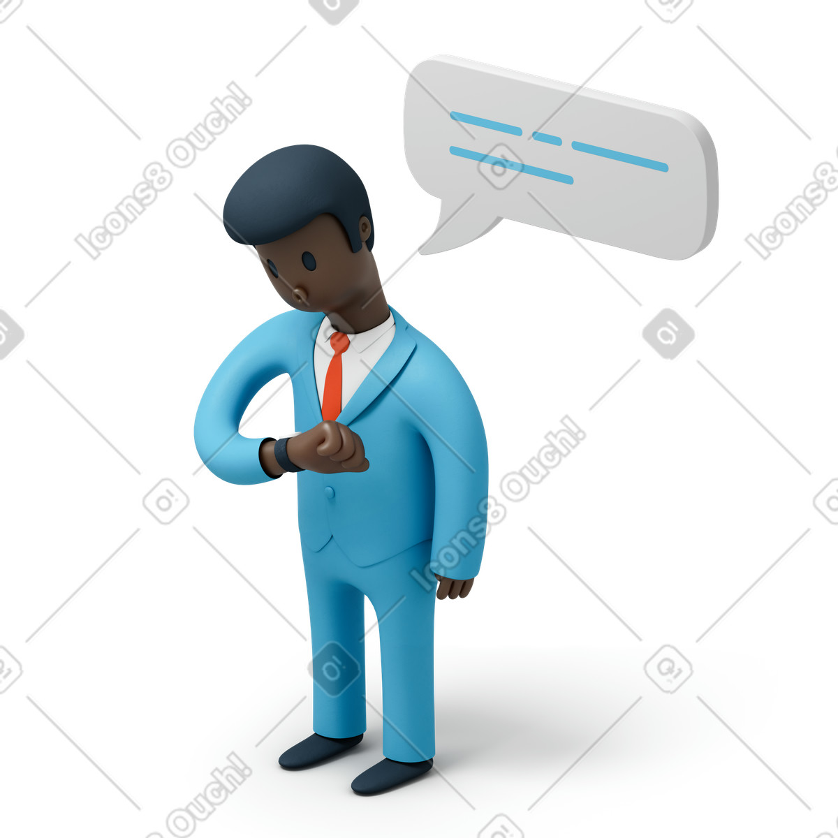 Black man in suit checking time illustration in PNG, SVG