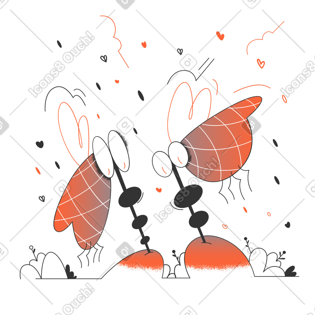 Gli insetti impollinano le piante illustrazione in stile Crayon scarica in PNG, SVG