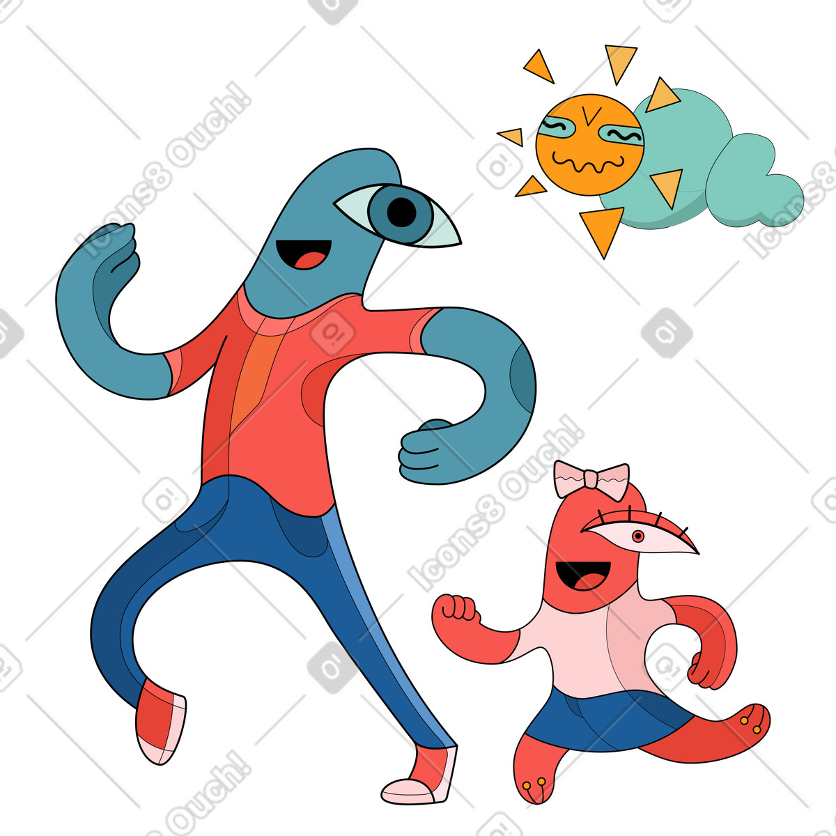 Vater und seine tochter laufen beim joggen-Illustration im Surr-Stil als Download in PNG, SVG