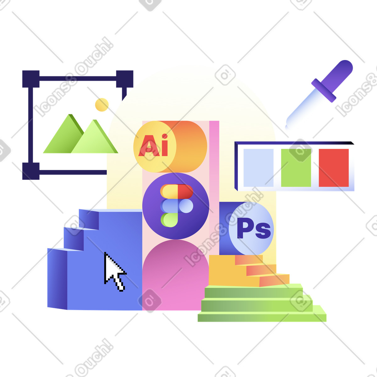 Ilustración Software de diseño e web. en estilo Levels a descargar en PNG y SVG