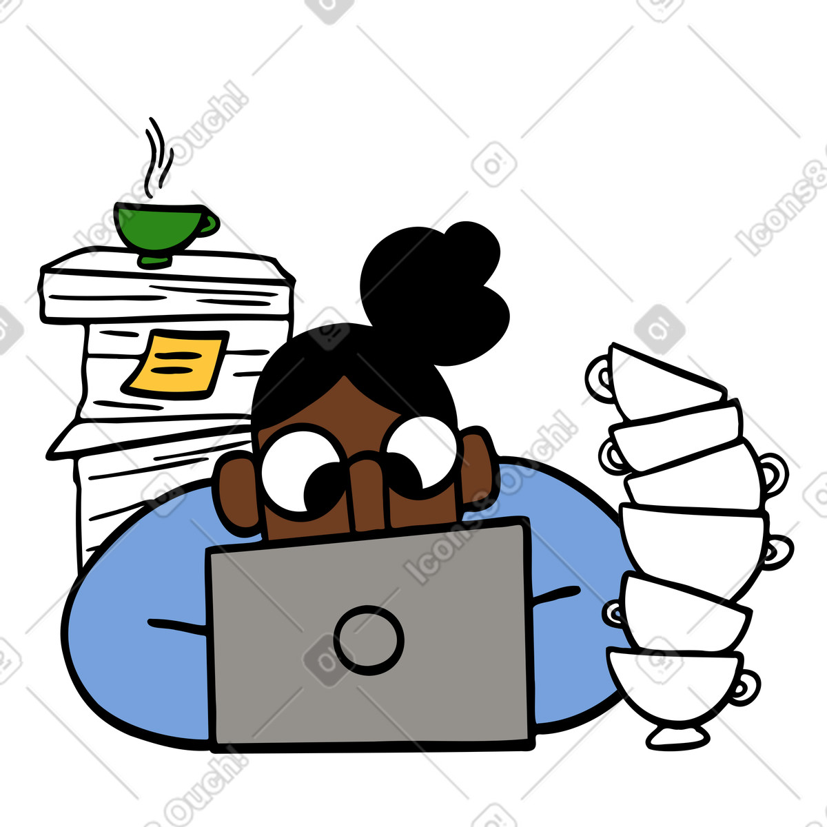 Struggling with workload and working long hours illustration in Comic style download in PNG, SVG