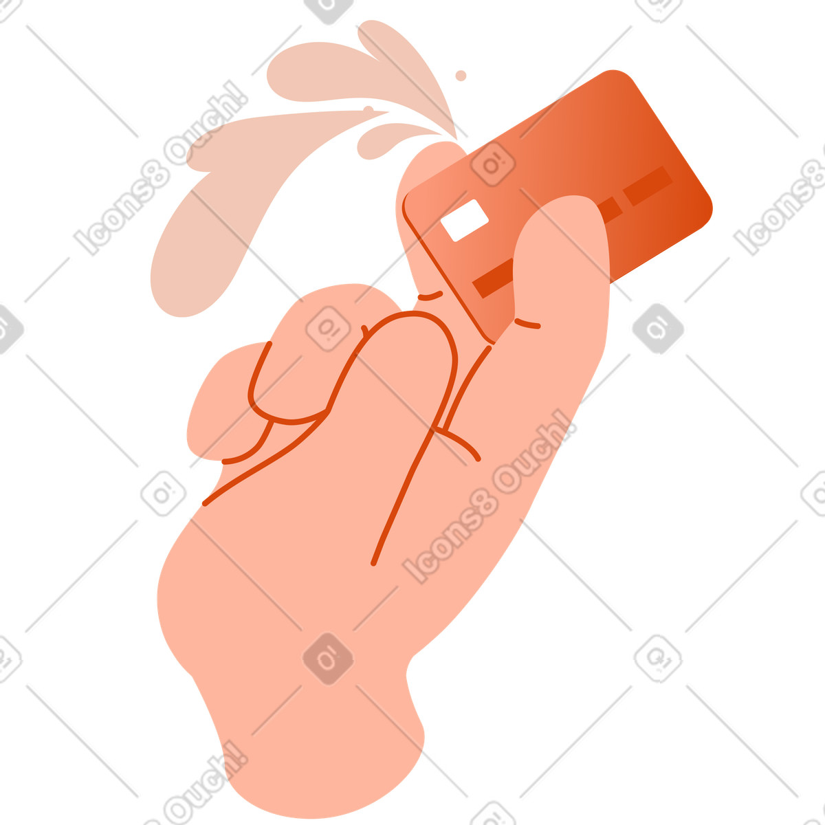 Hand with bank card, Cashless payment method illustration in Orange style download in PNG, SVG