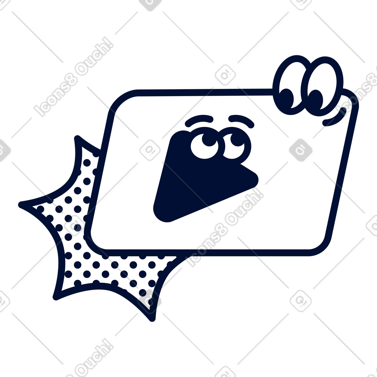 下载 Blink 风格的 Video play button character with eyes and comic speech bubble 插画，支持 PNG、SVG 格式