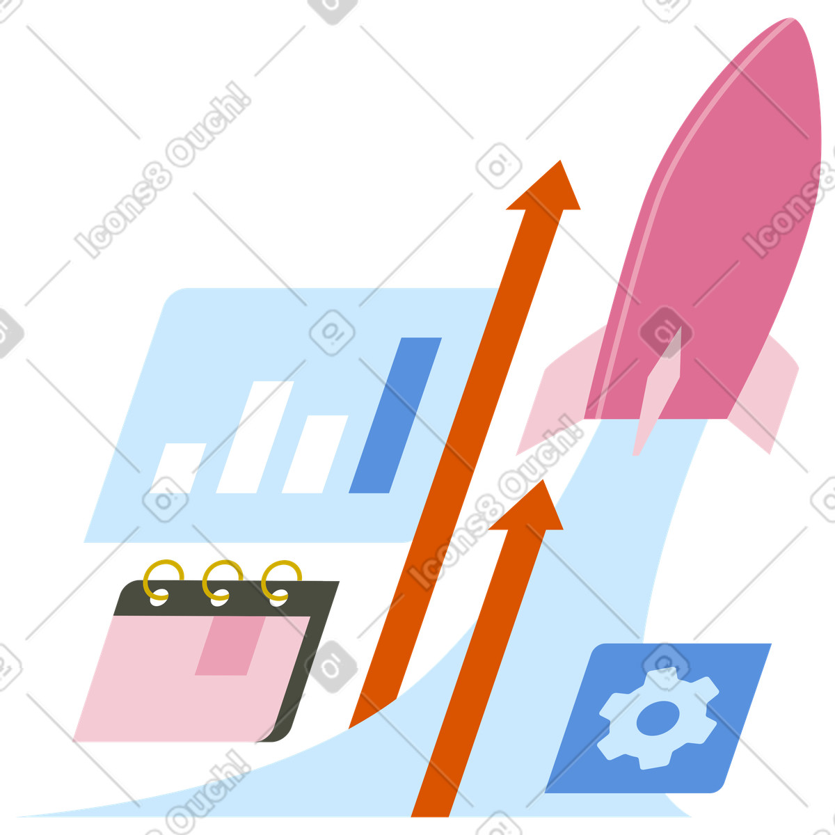 Project launch and business growth, Startup acceleration process, Workflow optimization and progress tracking animated illustration in GIF, Lottie (JSON), AE