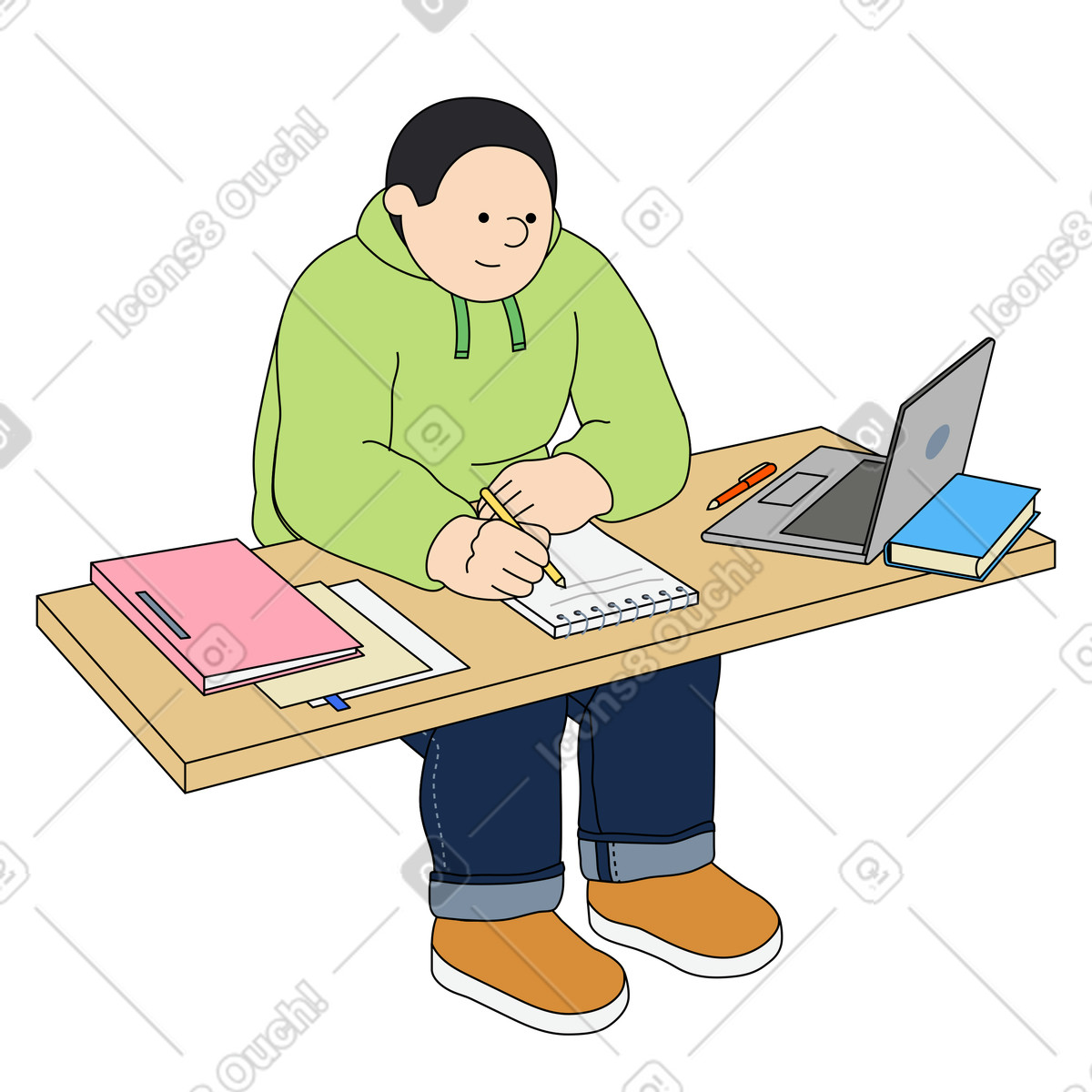 Man sitting at table and writing illustration education university clipart images in SVG, PNG