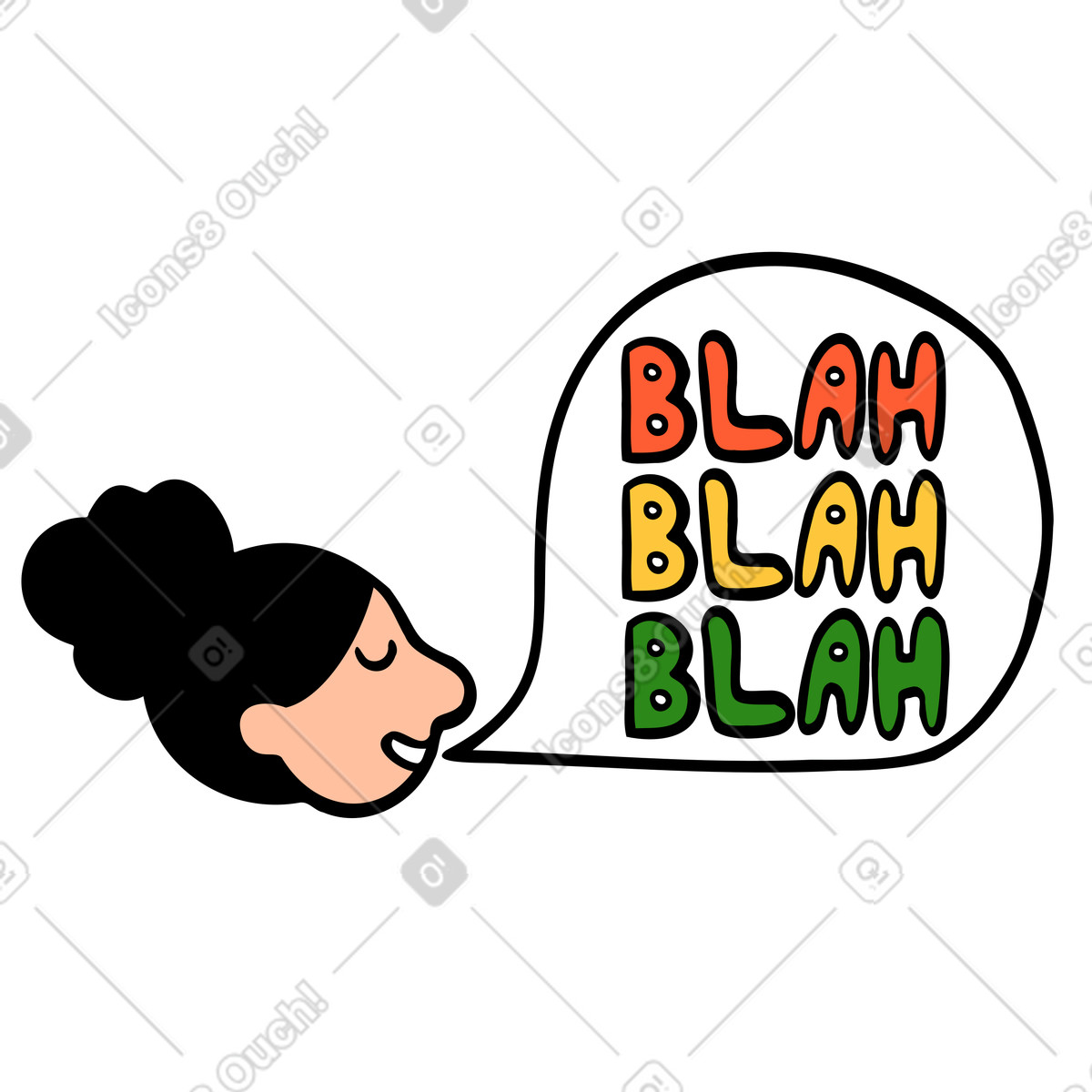 Ilustración Mujer con globo de diálogo blah hablando en estilo Comic a descargar en PNG y SVG