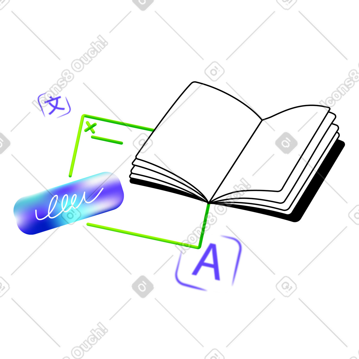 下载 Pure 风格的 阅读外语书 插画，支持 PNG、SVG 格式