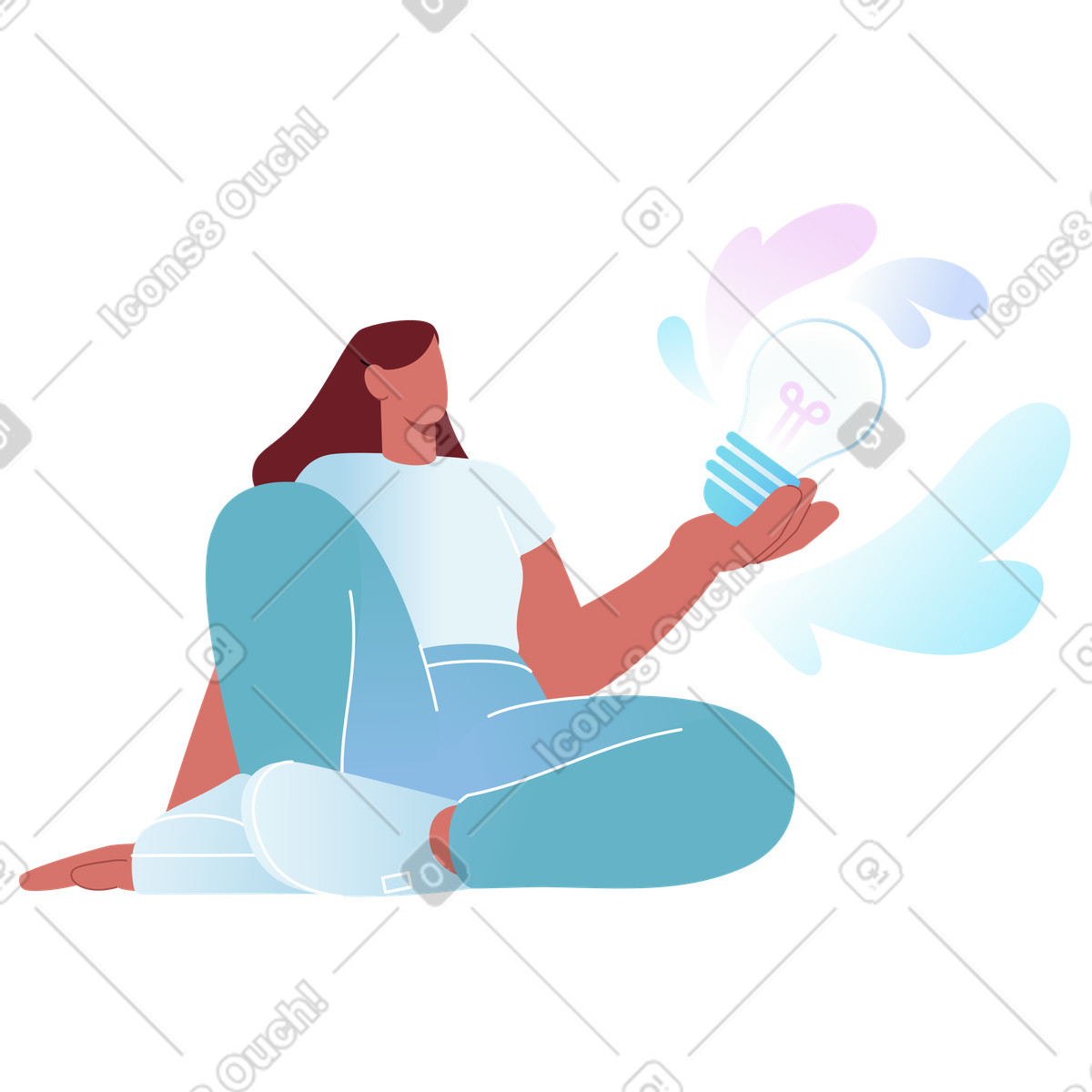 Frau hat eine kreative idee-Illustration im Airy-Stil als Download in PNG, SVG