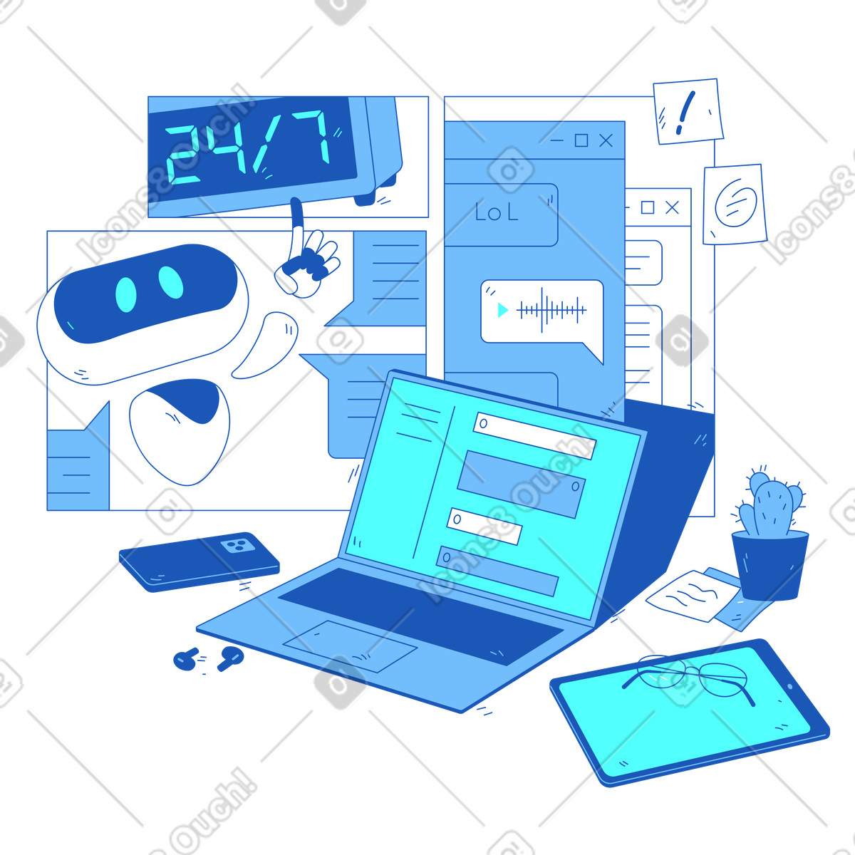 Storyline スタイルの AI chatbot robot, service のイラストをPNG、SVG形式でダウンロード