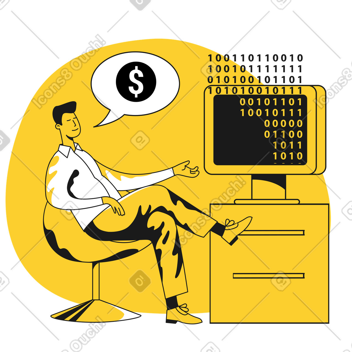 Man using coding in finance illustration Taxi style download PNG, SVG