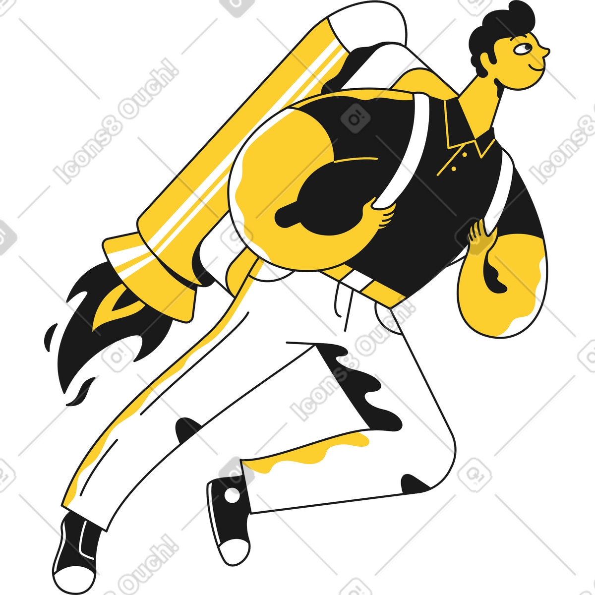Taxi スタイルの バックパックとタービンを肩にかけた男性 のイラストをPNG、SVG形式でダウンロード