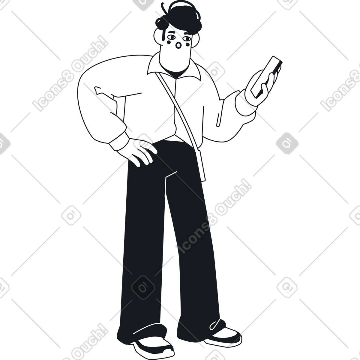 Überraschter mann schaut auf sein handy-Illustration im Breeze-Stil als Download in PNG, SVG