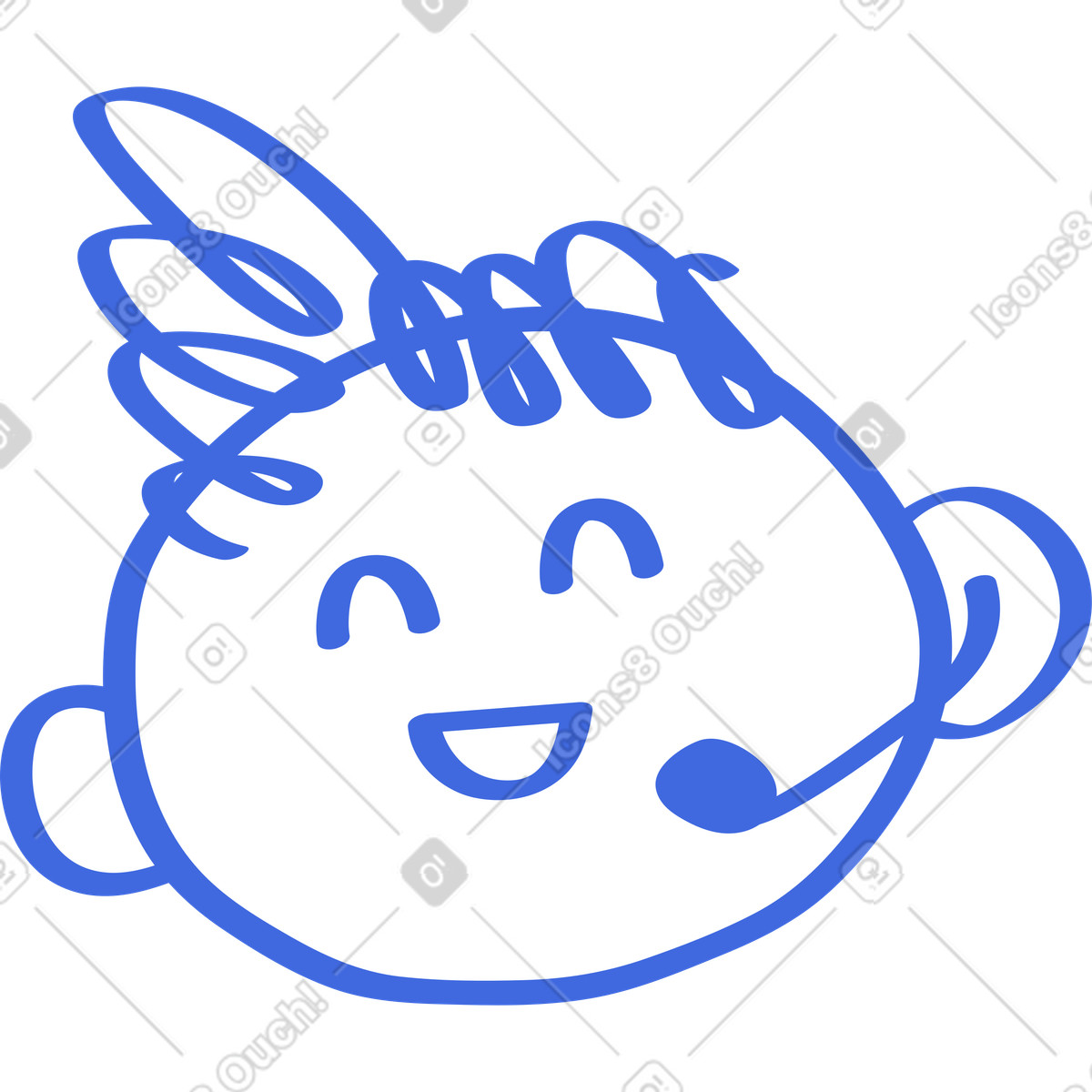 Illustration Headset support agent smiling face with microphone and headphones dans le style Ballpoint Pen à télécharger aux formats PNG, SVG