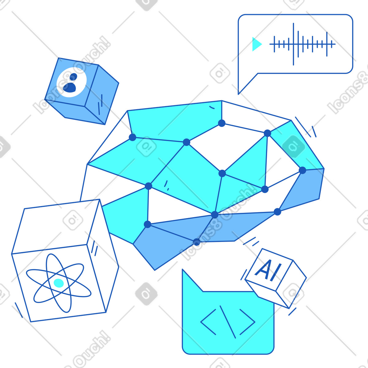 Ilustração de Cérebro ai e ícones para assistente codificação em no estilo Storyline baixar em PNG, SVG