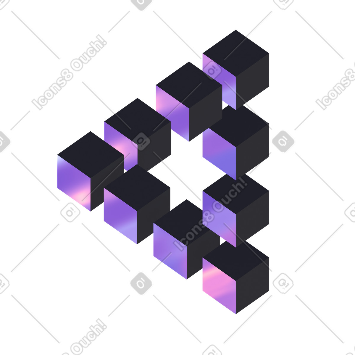 Cubes in triangular optical illusion arrangement illustrazione animata stile 3D scaricabile GIF, Lottie (JSON), AE