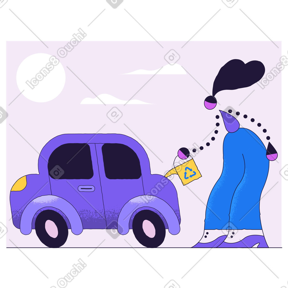 Woman using organic car fuel illustration in Conifer style download in PNG, SVG