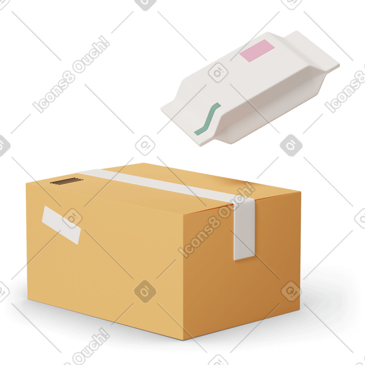 3D Casual life スタイルの Cardboard box and parcel のイラストをPNG、SVG形式でダウンロード