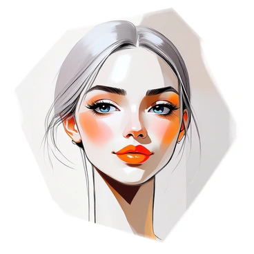 A face illustrated using a continuous line, capturing the contours and details that emphasize its expressive features. The eyes are wide and detailed, conveying emotion with arched eyebrows above them. The nose is elegantly drawn, leading into full lips that curve into a subtle smile. The outline of the face is smooth and fluid, suggesting a sense of movement. Additional lines extend from the face to suggest hair, adding a dynamic quality to the overall composition.